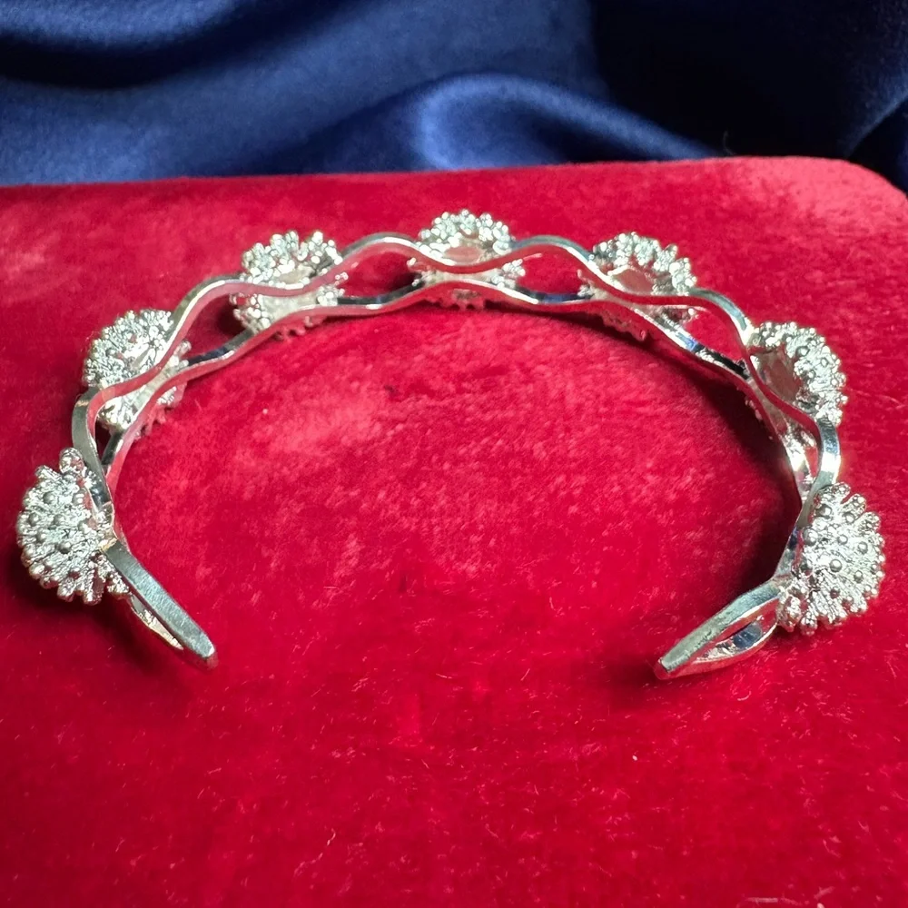 Cuff Bracelet Solid 925 Sterling Silver Floral Feminine Bridal